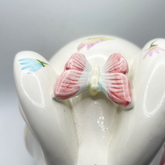 VNTG WCL Hand Painted Colorful Butterfly Pattern Ceramic Sleeping Bunny Rabbit - Picture 8 of 9